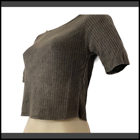 TOPSHOP NWT SLASH RIBBED CROP TEE GREY SZ 6 - Picture 11 of 14